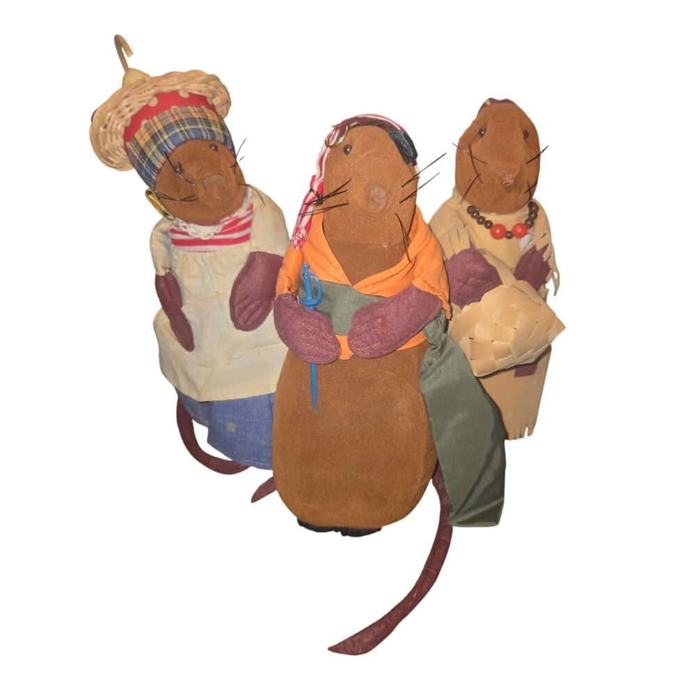 Vintage Dressed Mouse Figurines Set - Handmade Cloth Mice Rustic Primitive Decor